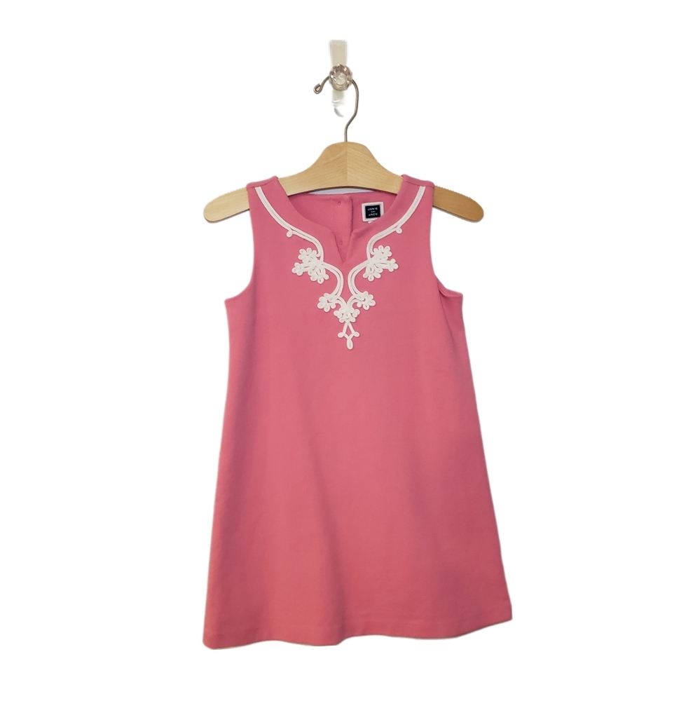 Janie and Jack Size 5 Girls Pink Sleeveless Shift Ric Rac Embellished Dress